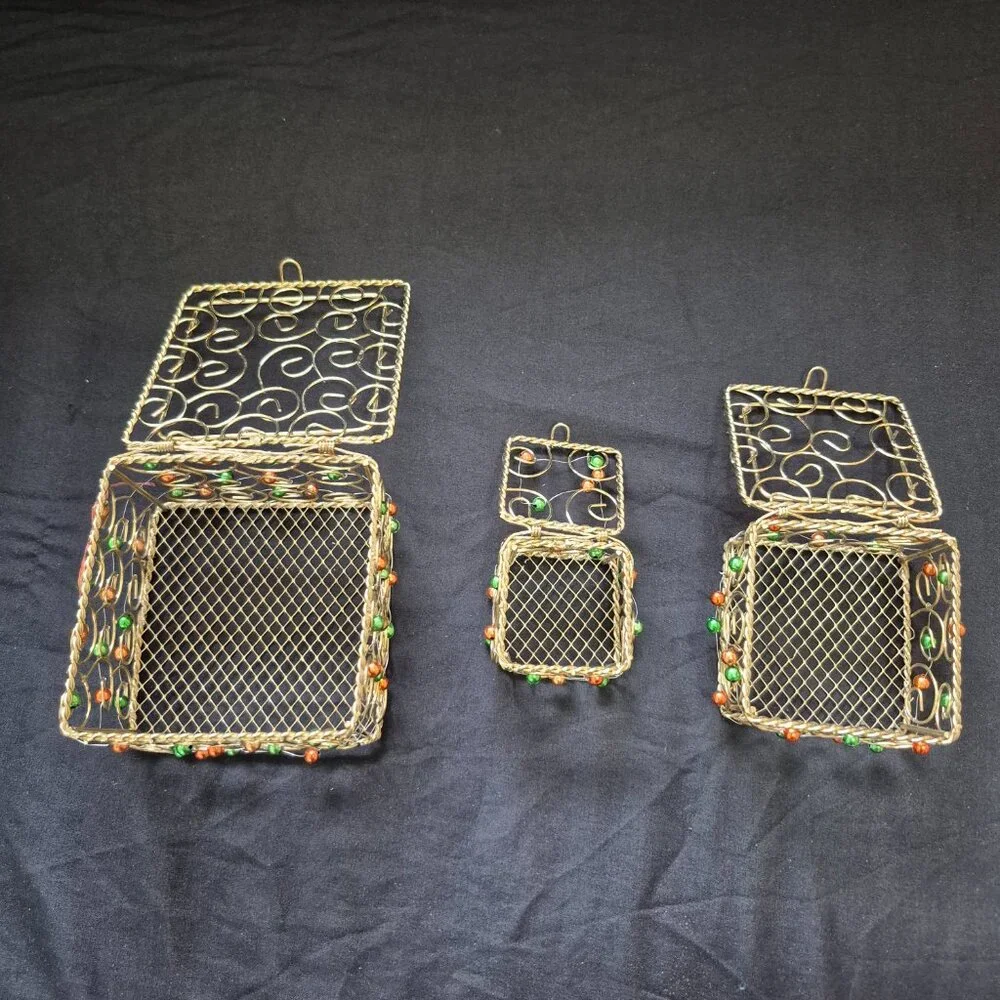 Vintage Decorative Wire Beaded Nesting Boxes (Set of 3)